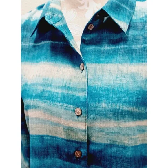 Allison Daley Button Up Women's Blue Wave Print Blouse Size 10 - Picture 3 of 7